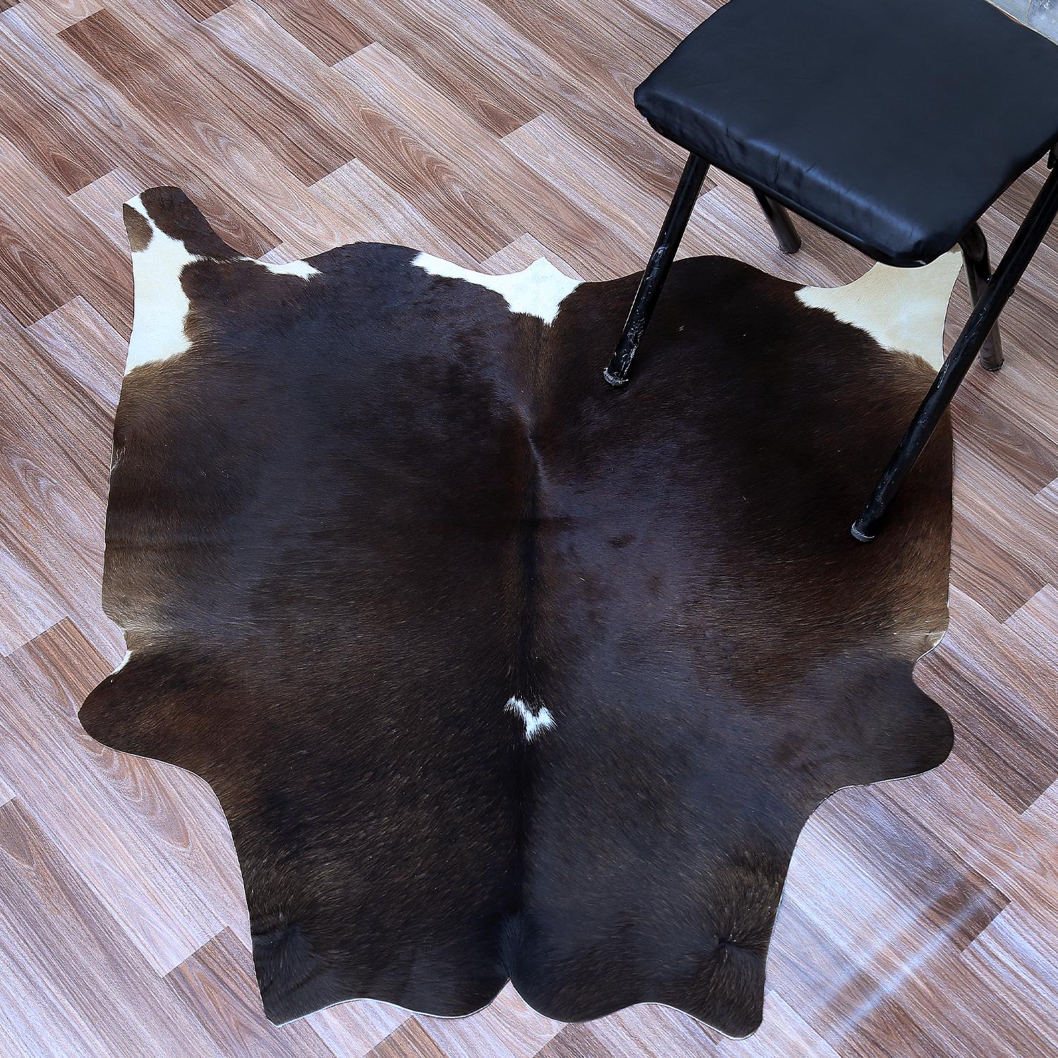 Luxury Dark Brown & White Cowhide Rug - Hypoallergenic, Handcrafted, Durable, One-of-a-Kind Medium Cow Skin Rug for Modern Home Decor