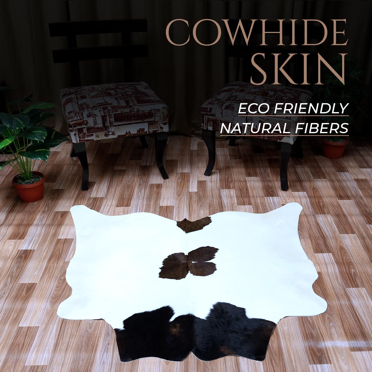 Luxury Dark Brown & White Cowhide Rug - Medium Size Hypoallergenic Area Rug with Unique Natural Beauty for Rustic Charm