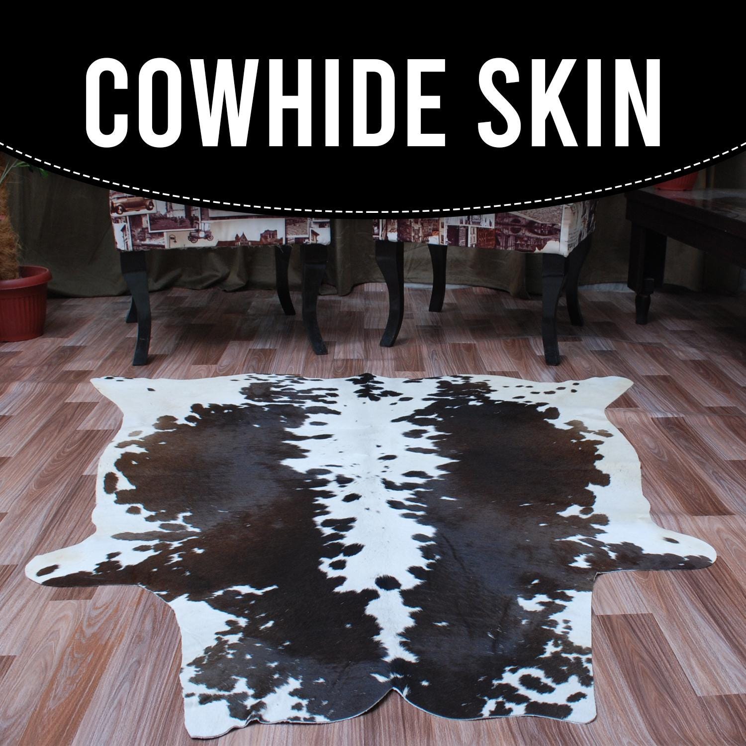 Luxurious Medium Brown & White Cowhide Rug - Hypoallergenic, Non-Shedding, Handcrafted Natural Beauty, Durable - Versatile