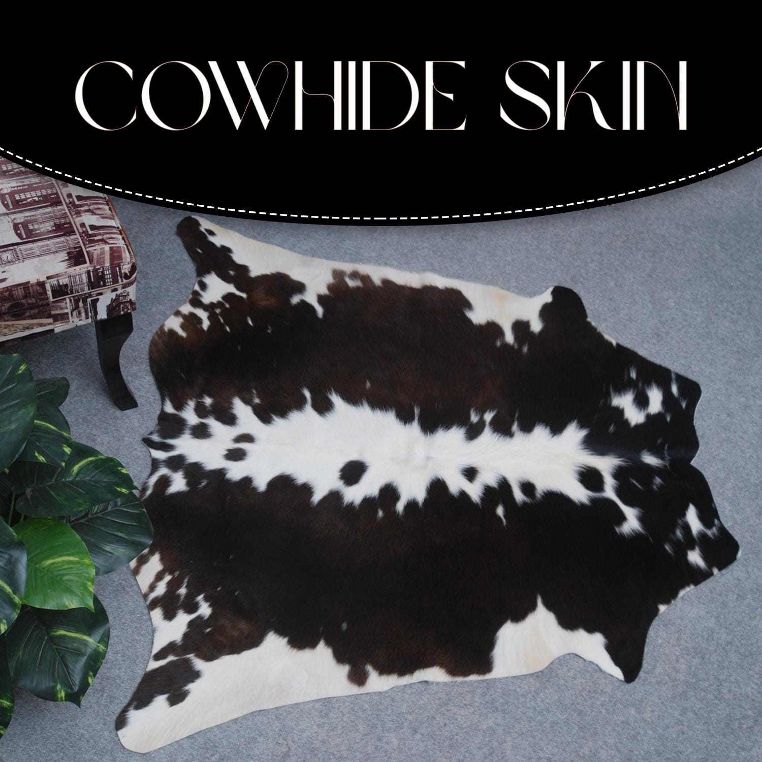 Luxurious Medium Brown & White Cowhide Rug | Hypoallergenic Backing | Handcrafted Natural Hide | Unique Animal Pattern rug | Durable -
