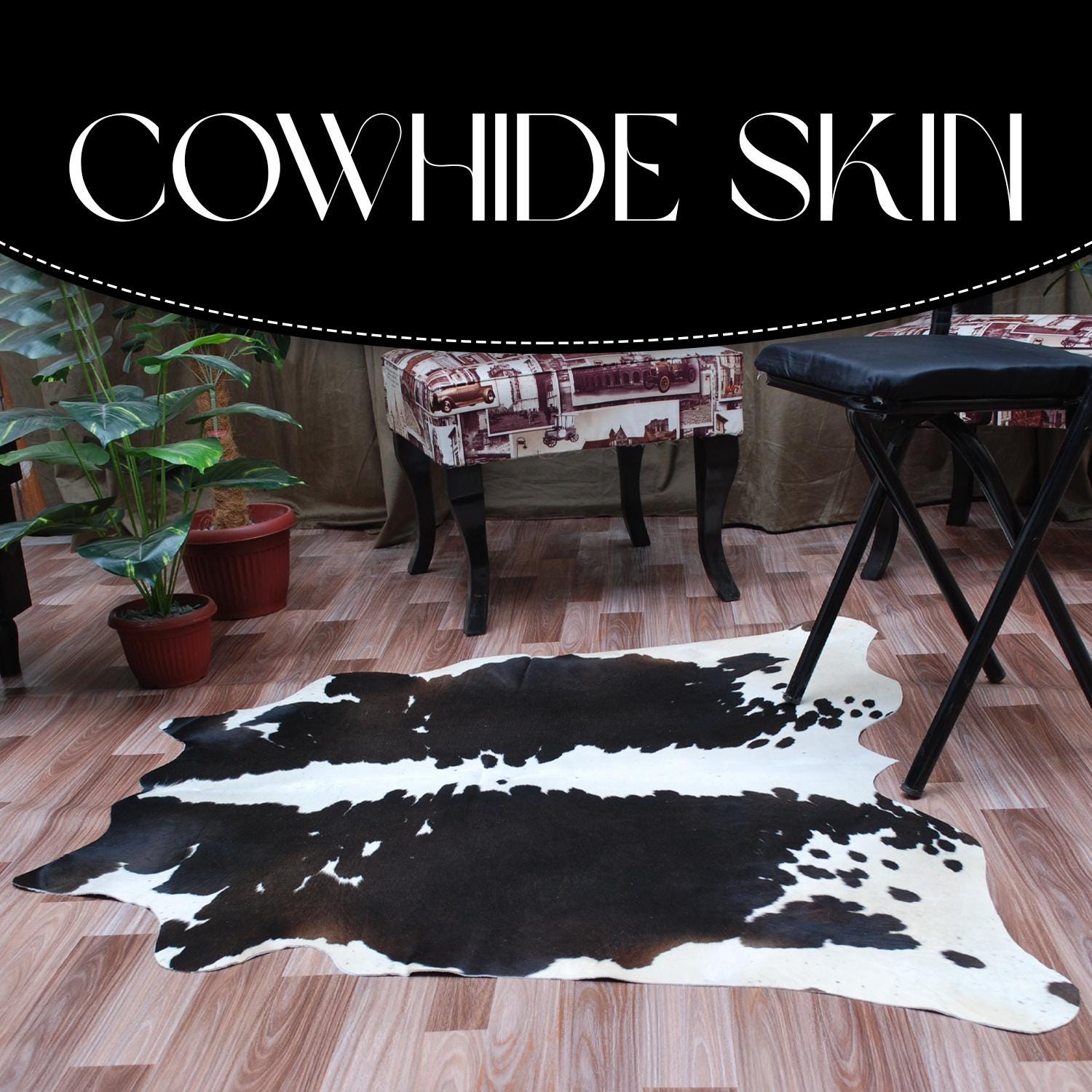 Luxurious Natural Dark Brown & White Cowhide Rug Small Area Animal Print Non Slippery Suede Back Non Shedding Hypoallergenic