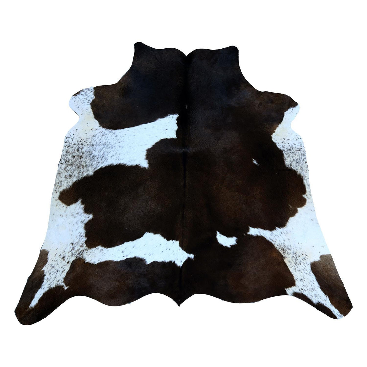 Luxurious Dark Brown and White Cowhide Rug - Hypoallergenic Animal Print Area Rug with Non-Slip Suede Back - Handcrafted Premium Hide Rug