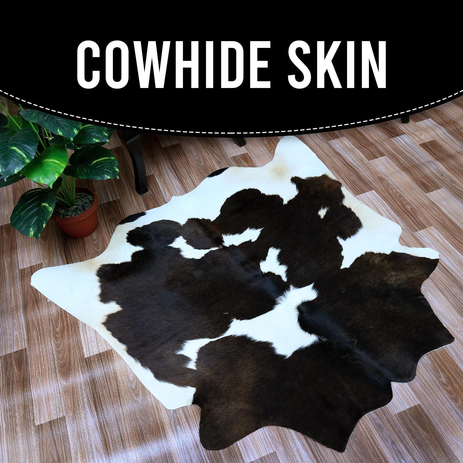 Luxurious Natural Dark Brown and White Cowhide Rug Hypoallergenic Non-Slip Area Rug - Handcrafted Small Animal Print Skin Rug with Free