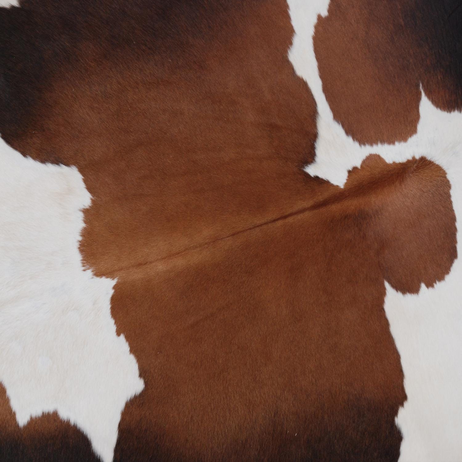 Luxurious Small Brown and White Cowhide Rug with Soft Hair | Hypoallergenic, Non-Slip Back, Non-Shedding | Handcrafted Natural Hide Rug for