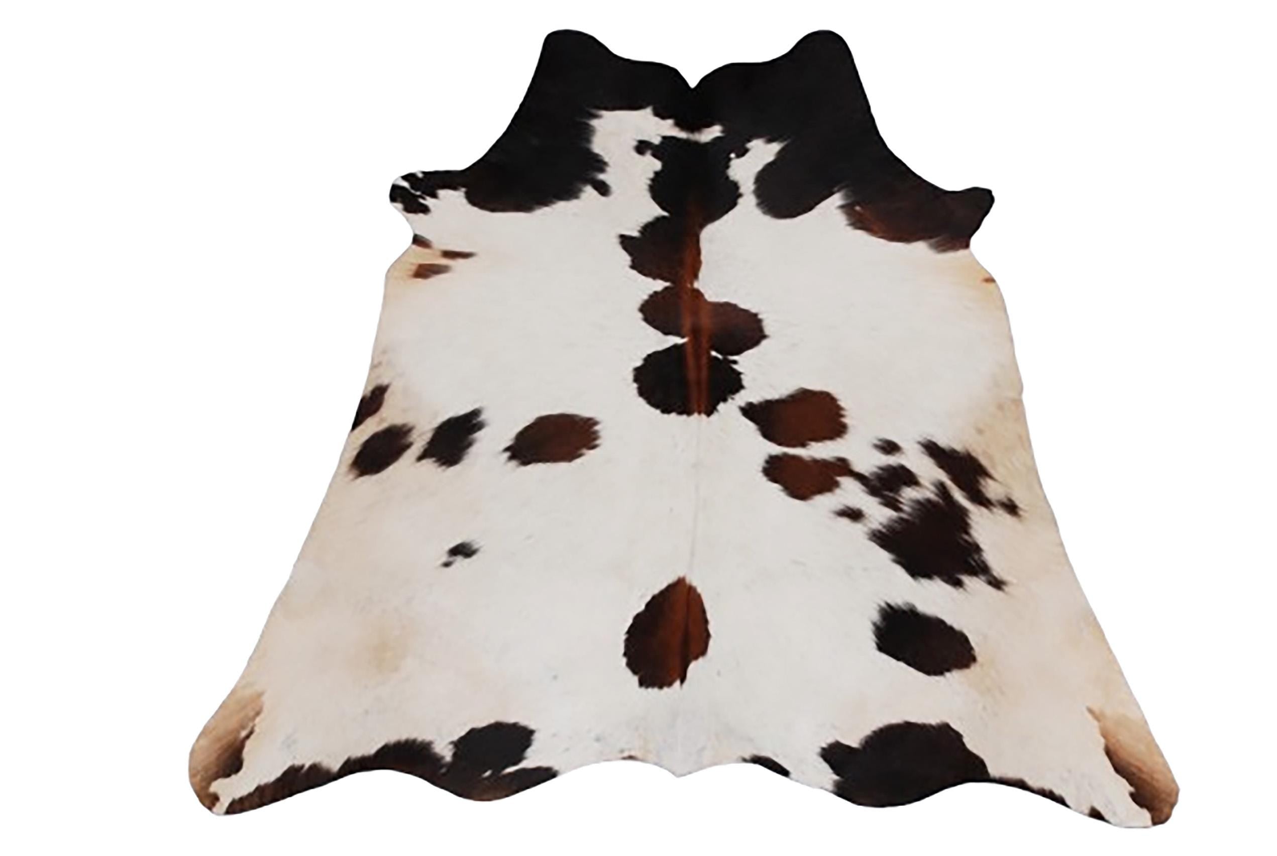 Luxurious Small Brown and White Cowhide Rug - Handcrafted, Soft Hair, Hypoallergenic, Non-Shedding, Non-Slippery Suede Back - Free Shipping!