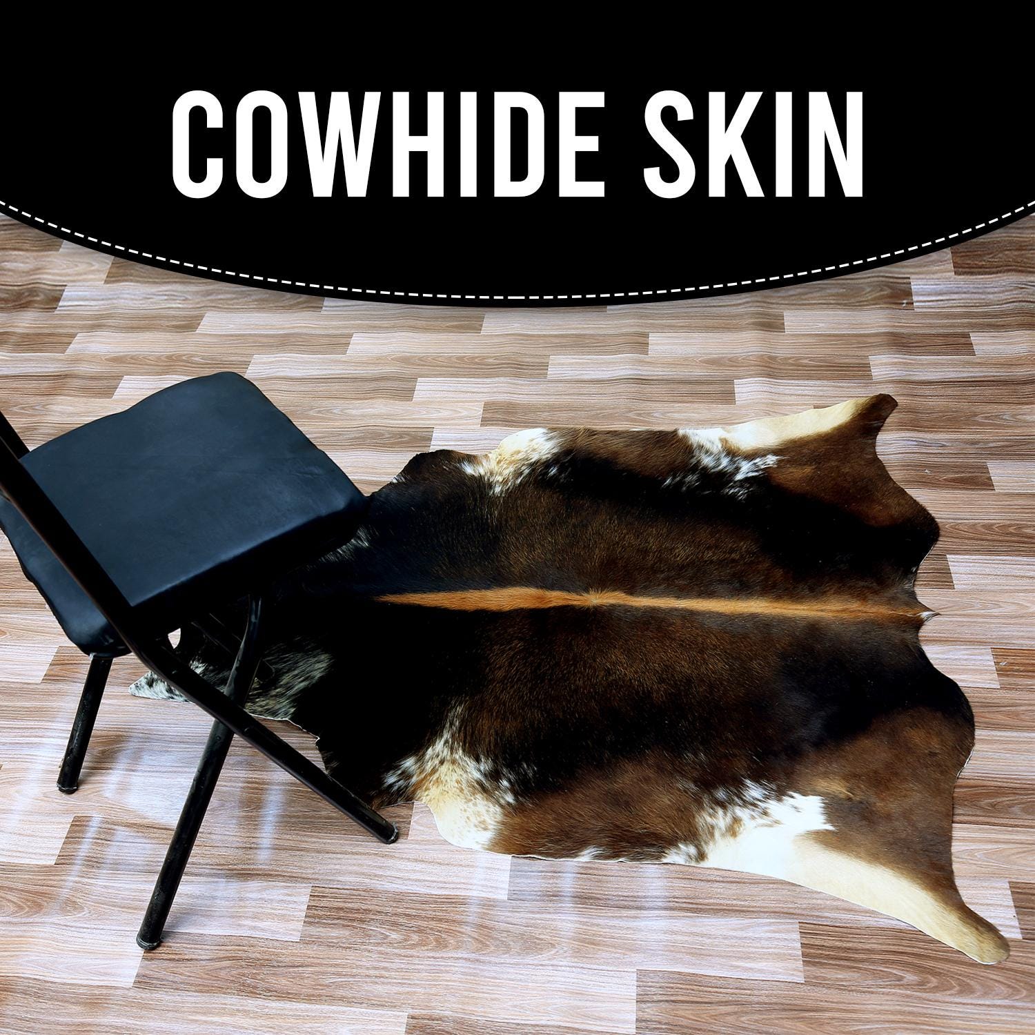 Luxurious Brown and White Cowhide Rug - Hypoallergenic, Non-Slip Back, Handcrafted Natural Hide Rug with Animal Pattern - Small Size - Free