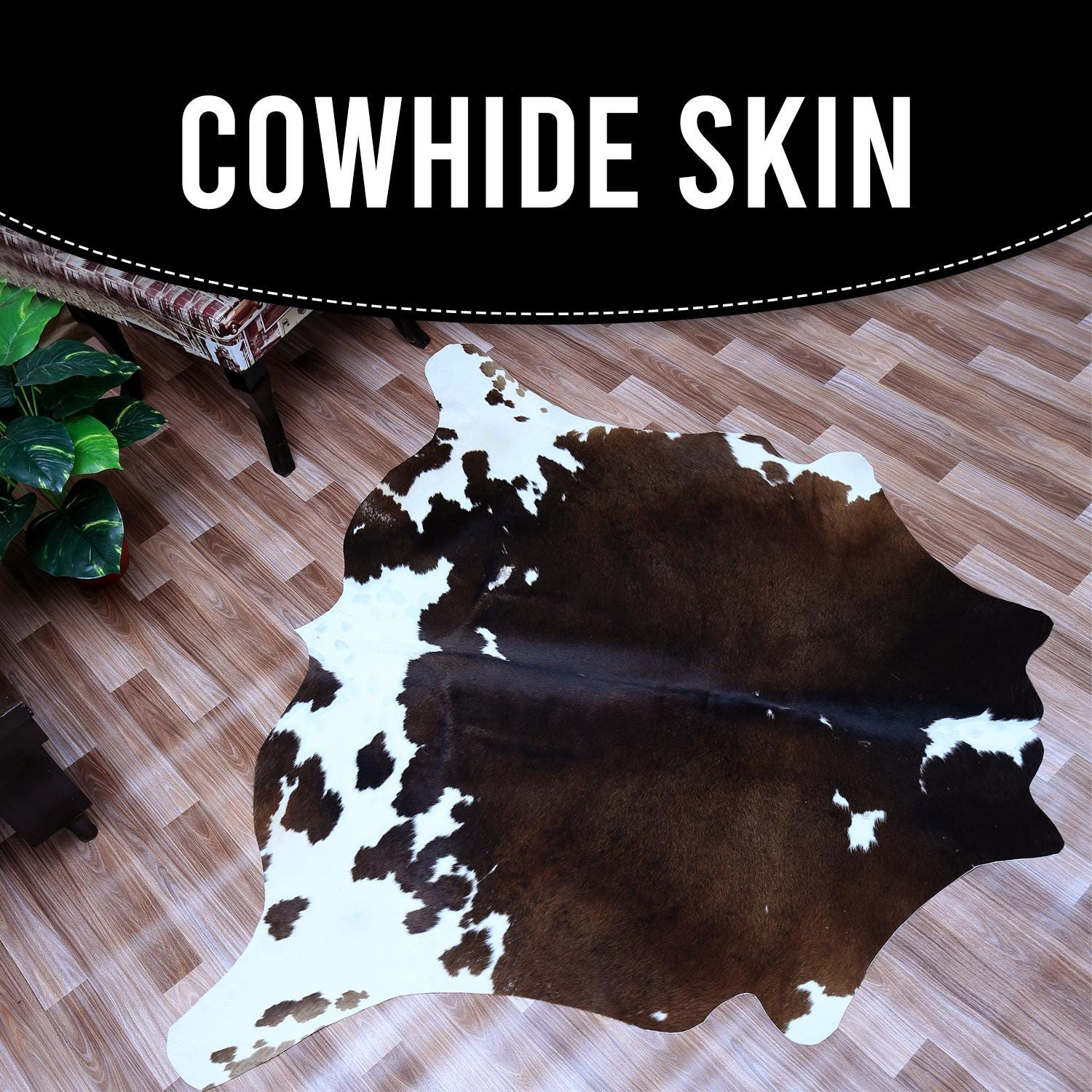 Luxury Brown & White Cowhide Rug | Non-Slip Backing | Hypoallergenic | Non-Shedding | Perfect for Bedroom - Living Room | Free Shipping in