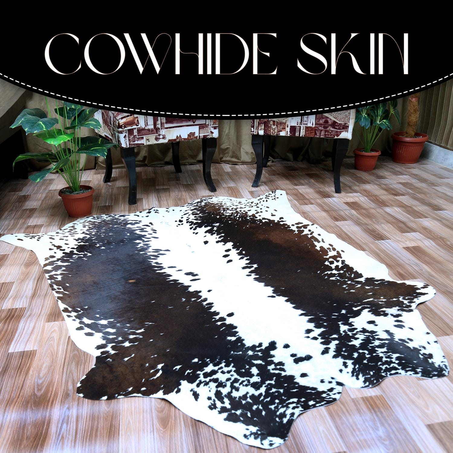 Luxurious Brown & White Cowhide Rug - Hypoallergenic, Non-Slip, Non-Shedding - Perfect for Bedroom - Living Room - Free UK Shipping