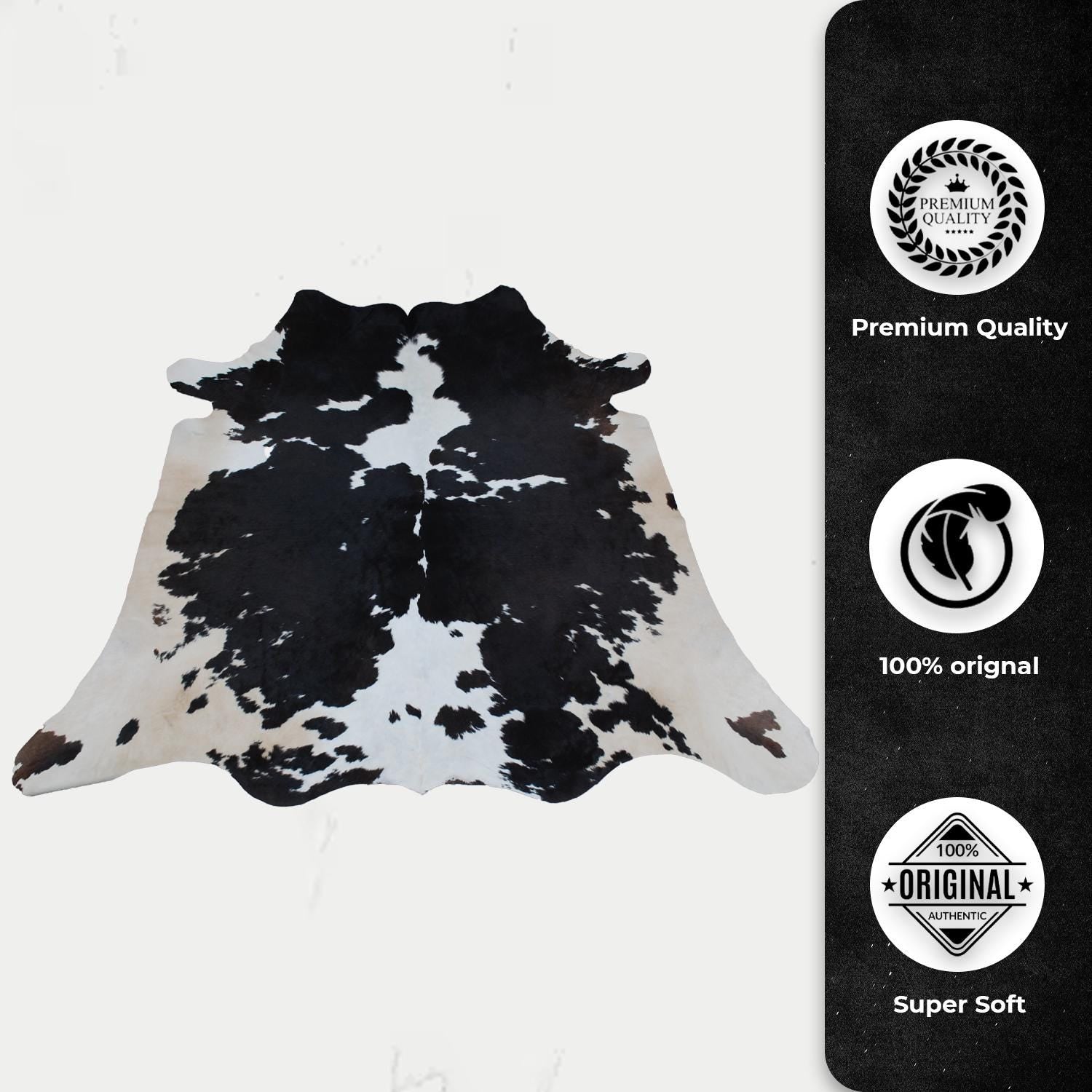 Luxurious Natural Brown & White Cowhide Rug - Hypoallergenic, Non-slippery Suede Back, Non-shedding - Ideal for Bedroom or Living Room Decor