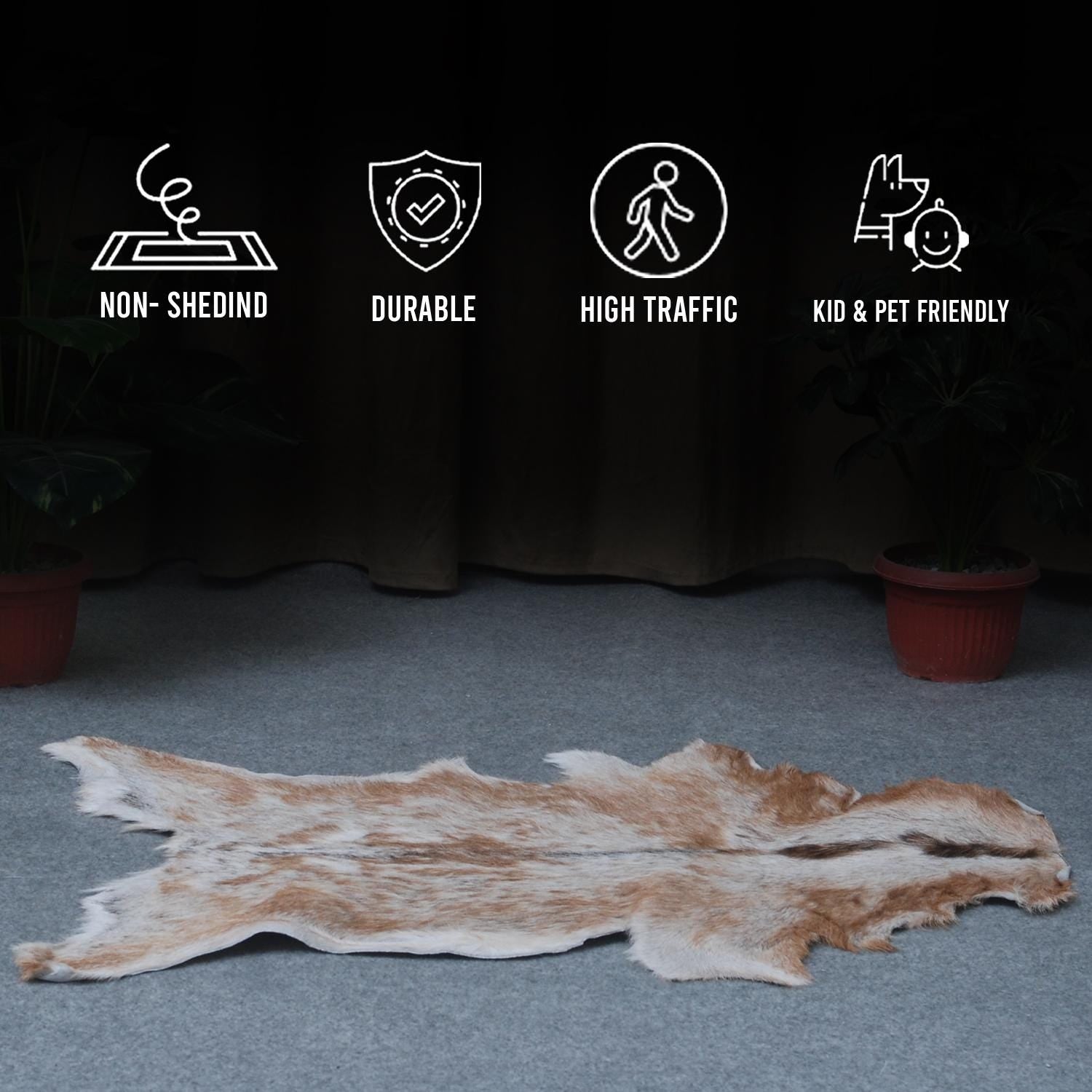 Luxury Brown and White Goat hide Rug - Premium Handcrafted Hair-on Leather Rug - Natural, Eco-Friendly, Hypoallergenic - Unique Patterns