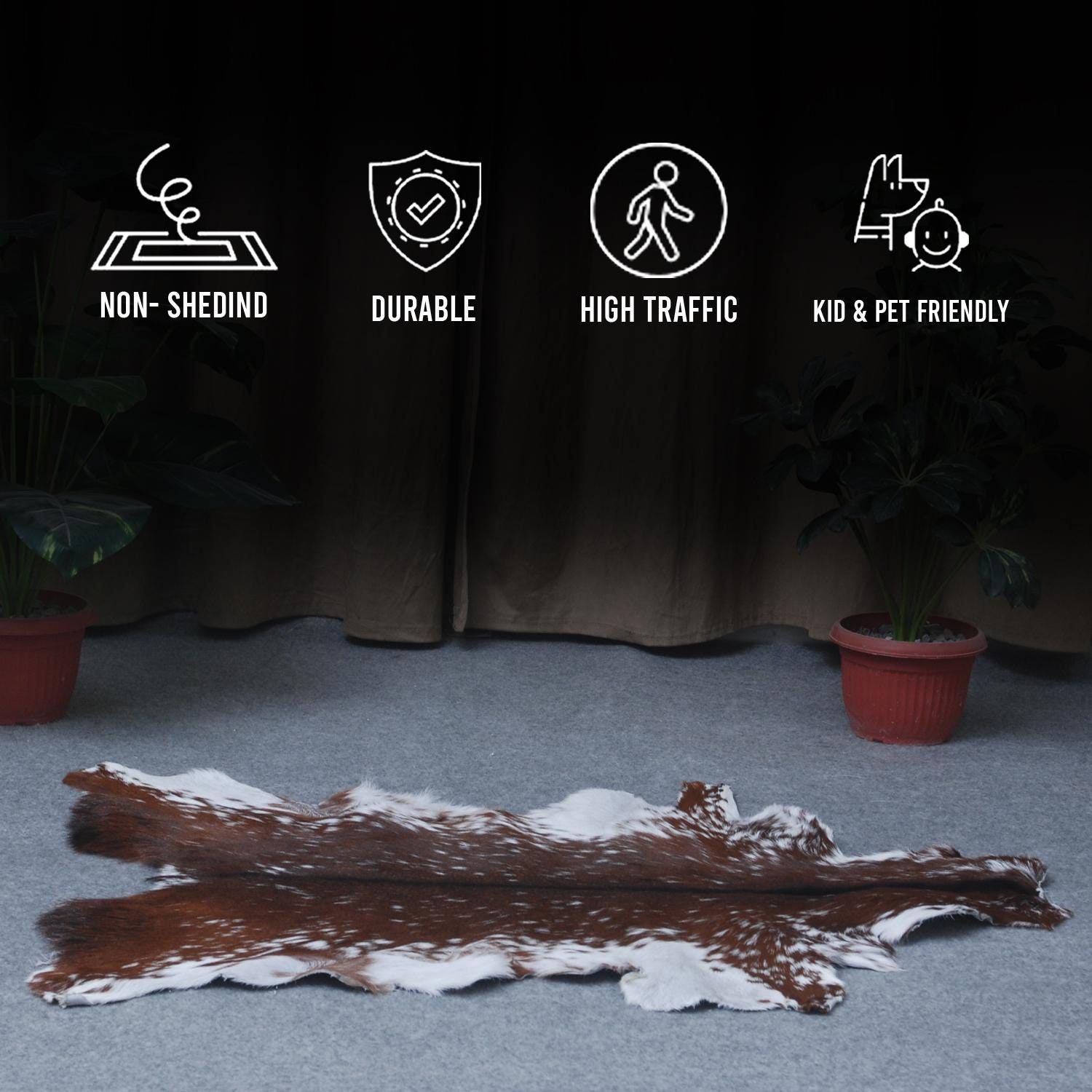 Luxury Brown & White Goat Skin Rug - Premium Hair-On Hide Rug with Unique Patterns, Non-Slip Suede Back, Sustainable - Eco-Friendly