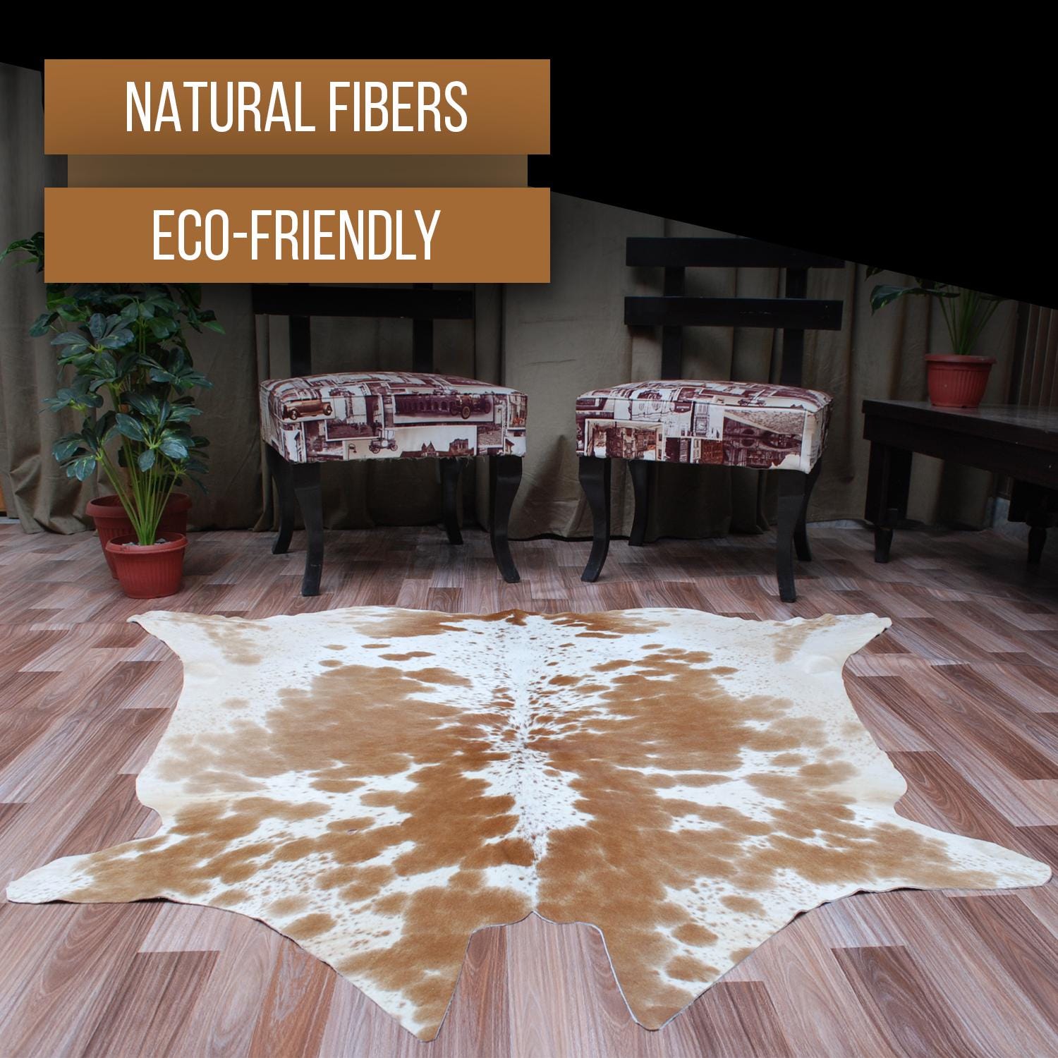 Luxurious Large Brown & White Cowhide Rug - Hypoallergenic with Non-Slip Backing for Sophisticated Home Decor