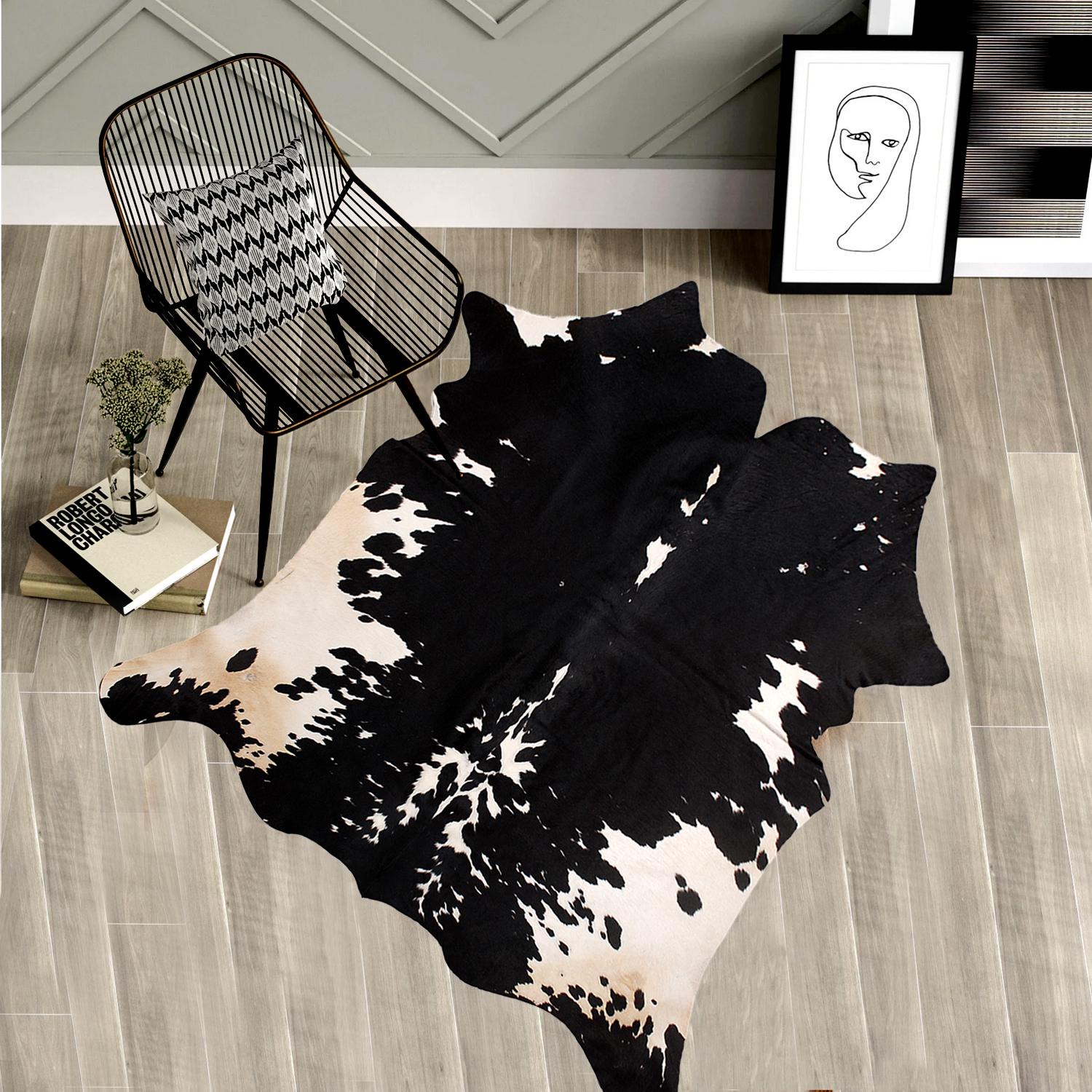 Black & White Large Cowhide Rug - Hypoallergenic, Non Slip Suede Back, Hand Selected Premium Hide, Luxurious - Practical Rug for Bedroom or