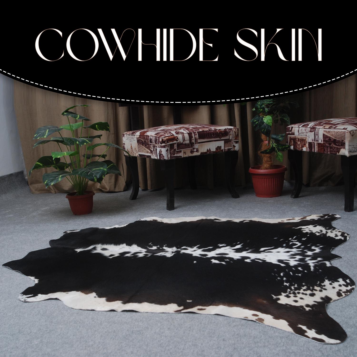 Stunning Black & White Cowhide Rug | Hypoallergenic - Non-shedding | Luxurious - Durable Animal Print Carpet for Lounge | Free UK Shipping