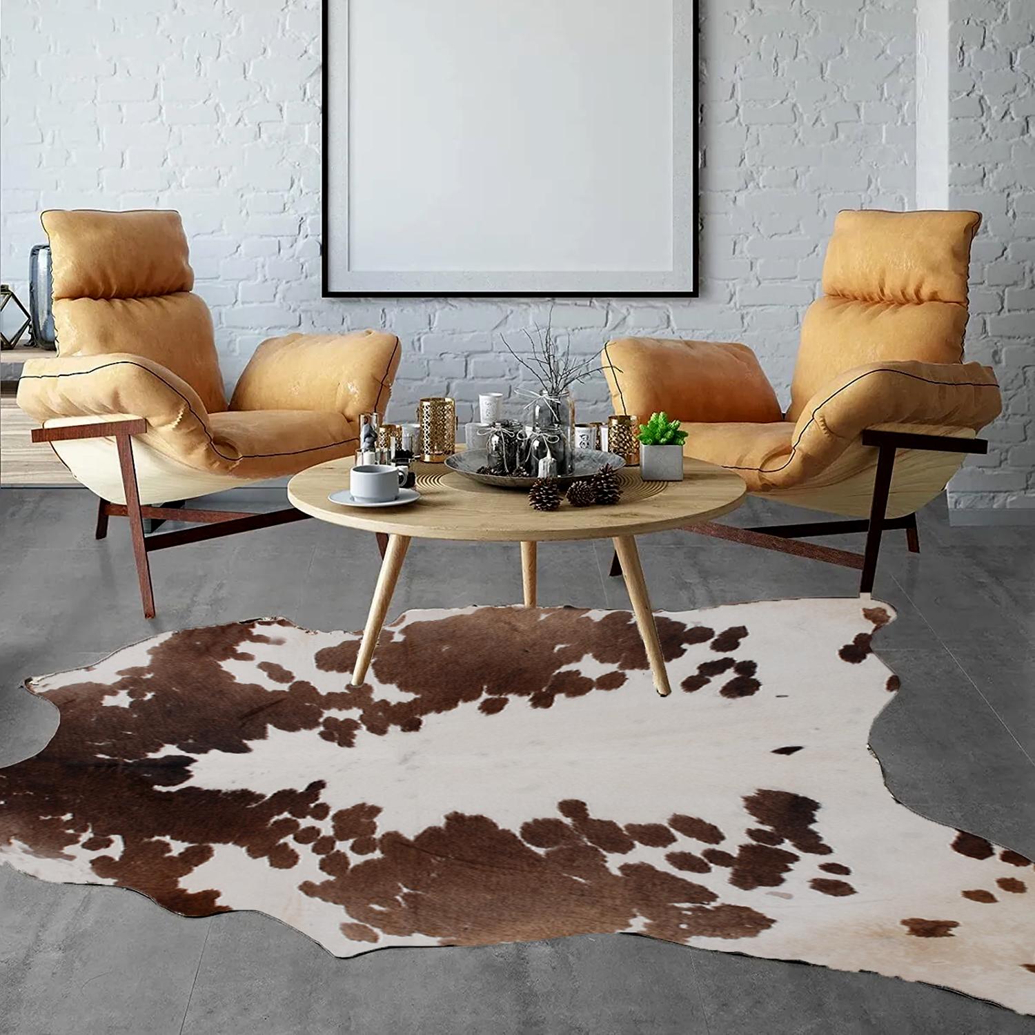 Luxury Brown and White Cowhide Rug - Hypoallergenic, Non-Slip, Non-Shedding - Large Area Rug for Home Decor - Free UK Shipping Included