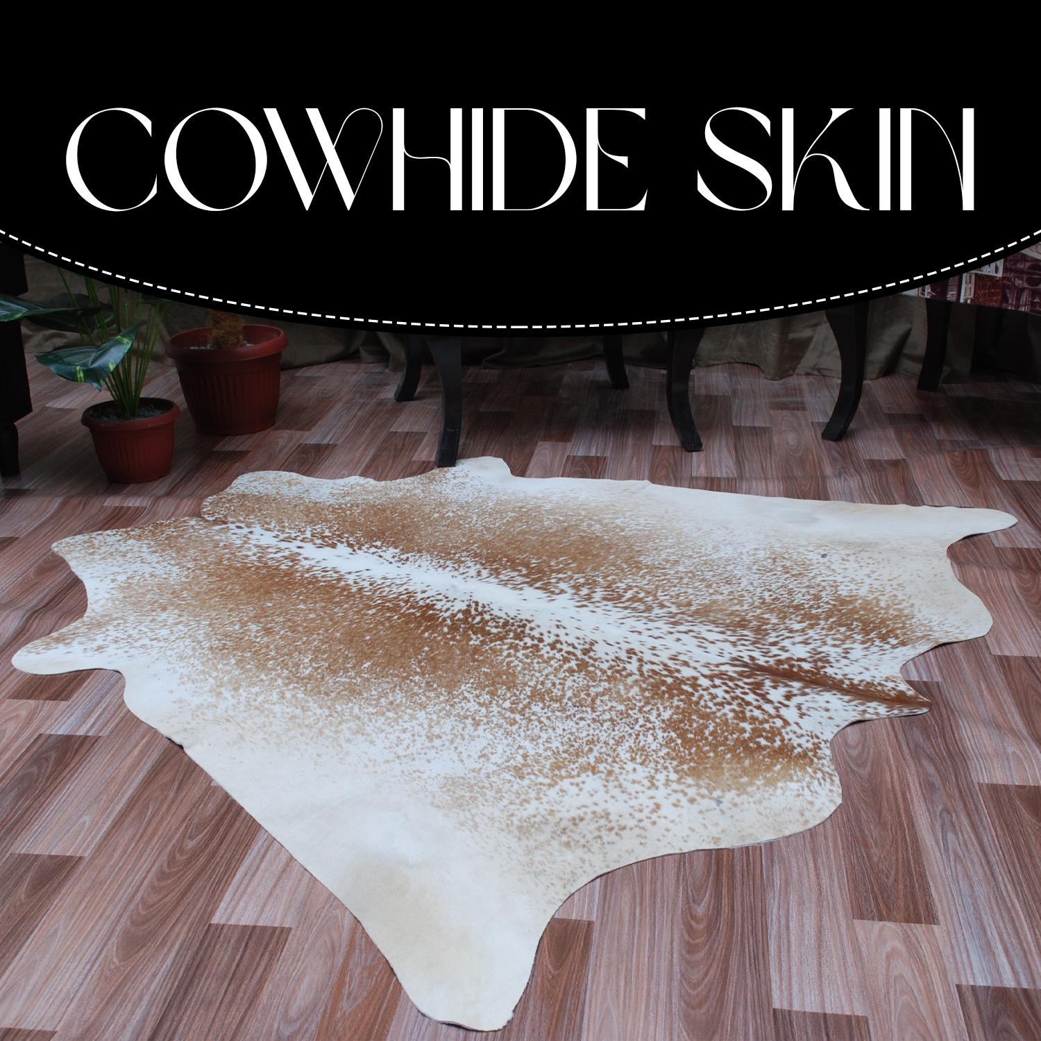 Luxury Brown & White Cowhide Rug for Elegant Home Decor - Hypoallergenic, Non-Slip, Non-Shedding - Perfect for Upholstery - Area Rugs - Free - Celestial Leather Limited