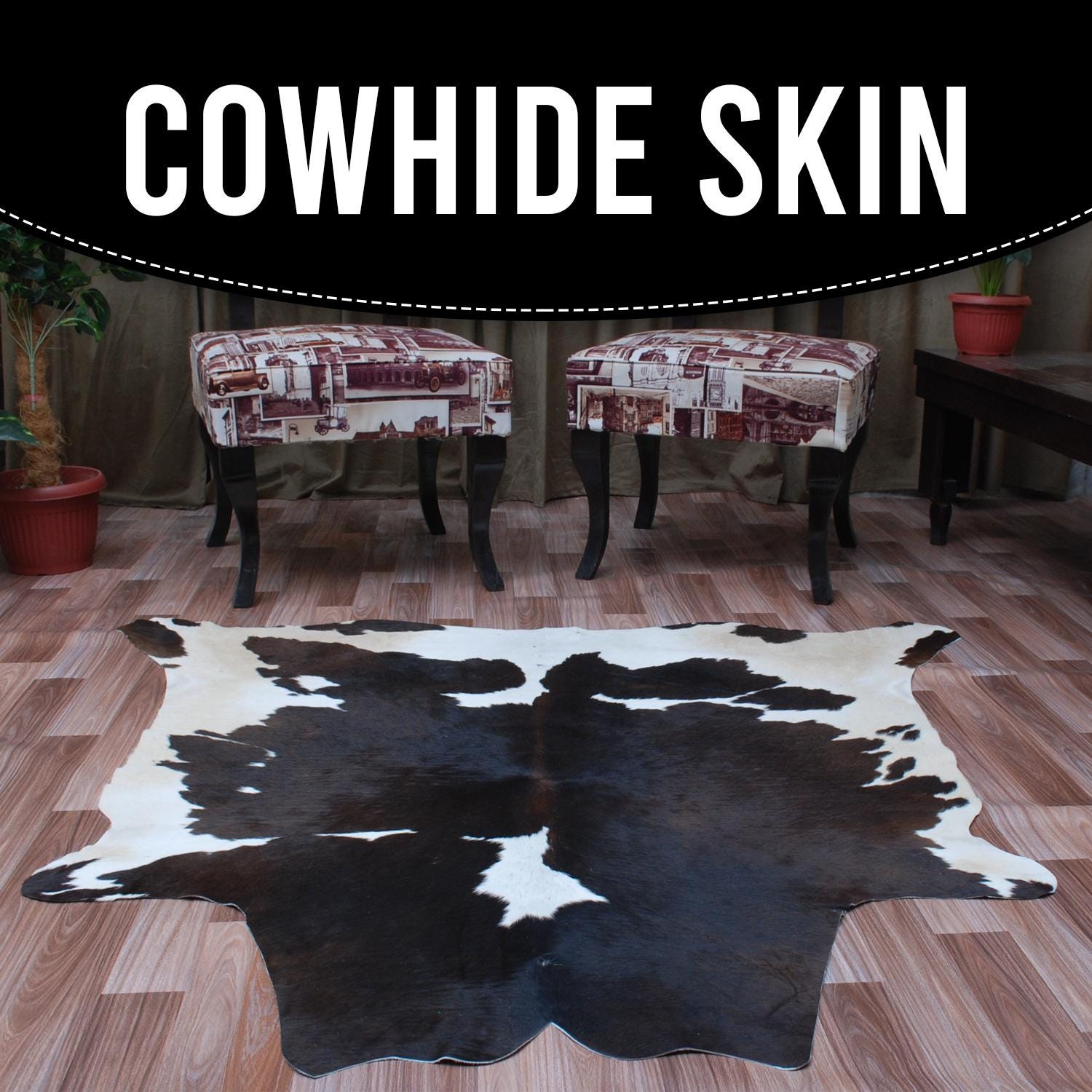 Luxurious Brown & White Cowhide Rug - Hypoallergenic, Non-Slip, Non-Shedding - Large Area Rug with Soft Natural Hair - Free Shipping!