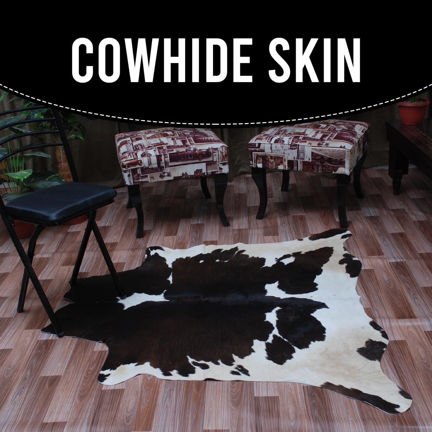 Luxurious Brown & White Cowhide Rug - Hypoallergenic, Non-Slip, Non-Shedding - Large Area Rug with Soft Natural Hair - Free Shipping!