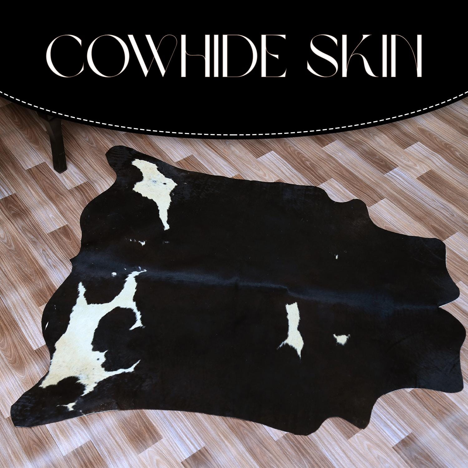 Luxury Black & White Cowhide Rug With Natural Hair | Large Size, Hypoallergenic, Non-Slip Back | Elegant Home Decor - Celestial Leather Limited