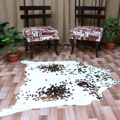 Luxury Hypoallergenic Brown & White Cowhide Rug with Non-Slip Suede Back - Large Size, Natural Hair - Radiant Sheen - Perfect for Home Decor - Celestial Leather Limited