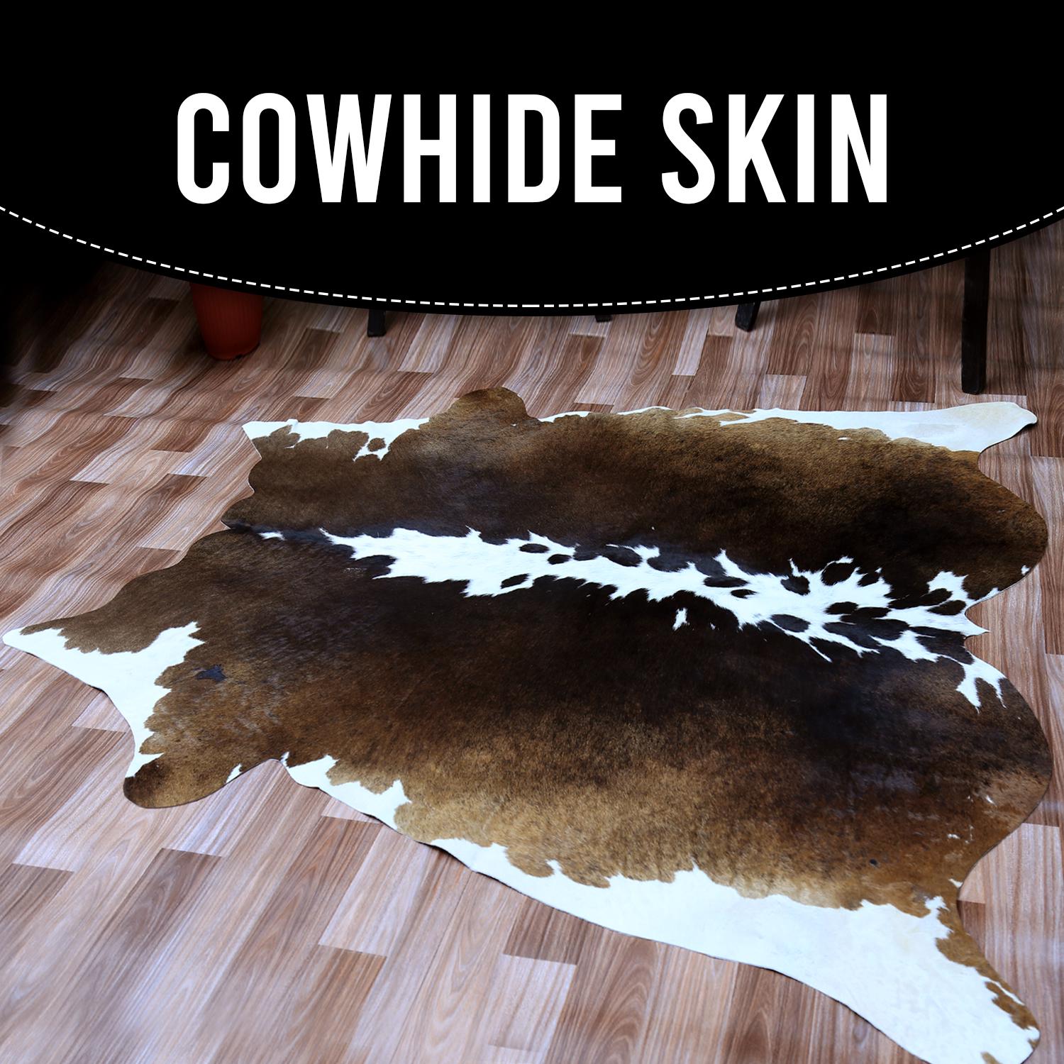 Luxurious Dark Brown & White Cowhide Rug - Hypoallergenic, Non-Slip Suede Back, Non-Shedding, Large Size, Handselected Premium Hides, Free - Celestial Leather Limited