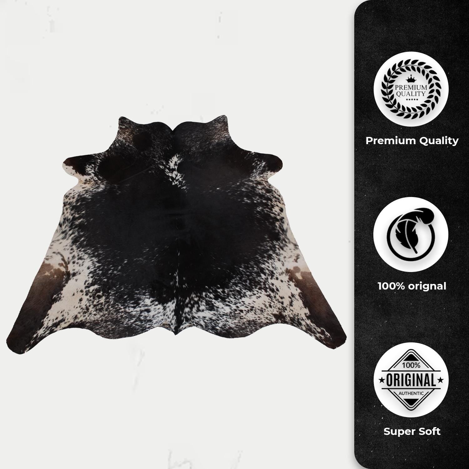 Luxurious Dark Brown & White Cowhide Rug, Hypoallergenic, Non-Slip Suede Back, Hand-Selected Premium Hide, Perfect for Bedroom or Living