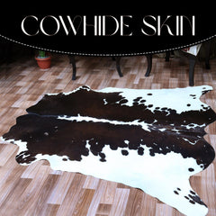Luxurious Large Dark Brown & White Cow Skin Rug with Natural Hair for Bedroom or Living Room - Celestial Leather Limited