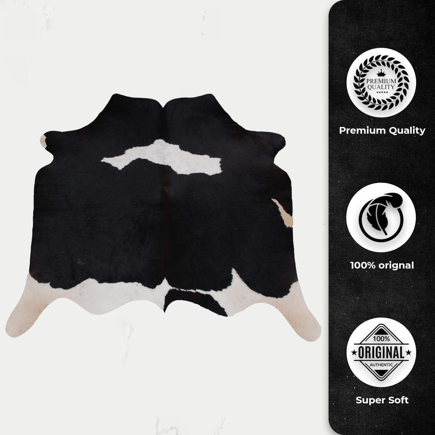 Luxuriously Handcrafted Natural Cowhide Area Rug - Hypoallergenic, Non-Slip Backing, Unique Markings, Durable and Versatile