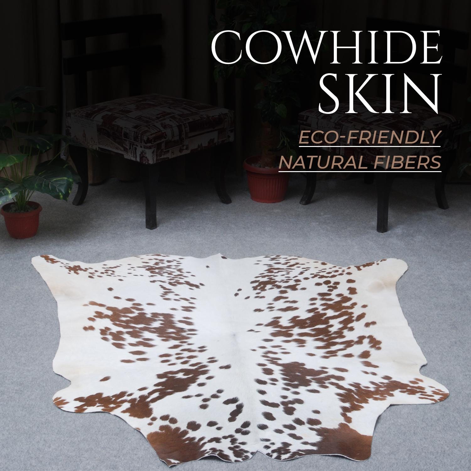 Luxury Brown and White Cowhide Rug - Large Hypoallergenic Rug with Non-Slip Suede Back - Natural Hair Cow Skin Rug for Home Decor - Celestial Leather Limited
