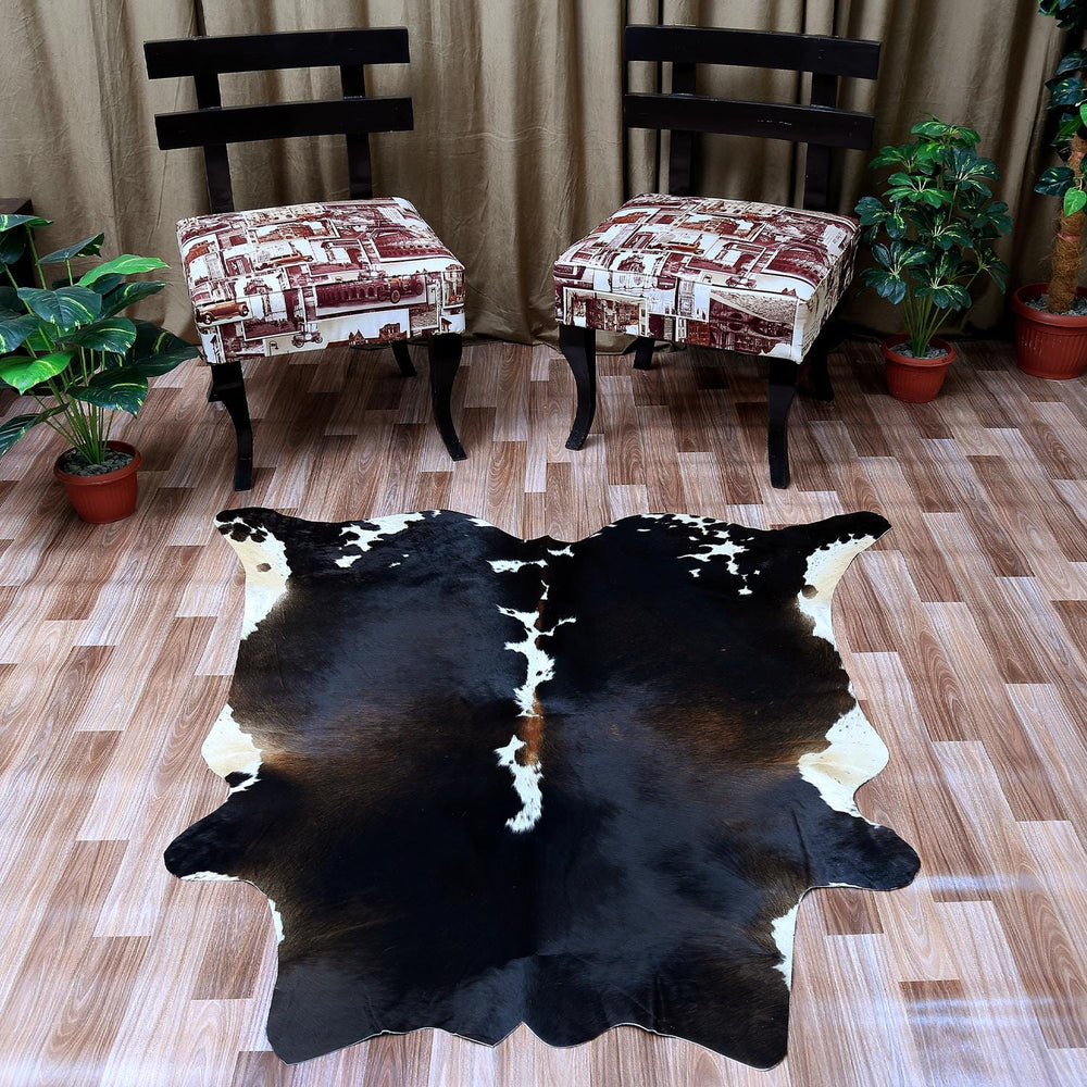 Luxurious Brown & White Cowhide Rug for Bedroom - Living Room - Hypoallergenic, Non-Slip, Non-Shedding - Large Size - Free Shipping in UK - Celestial Leather Limited