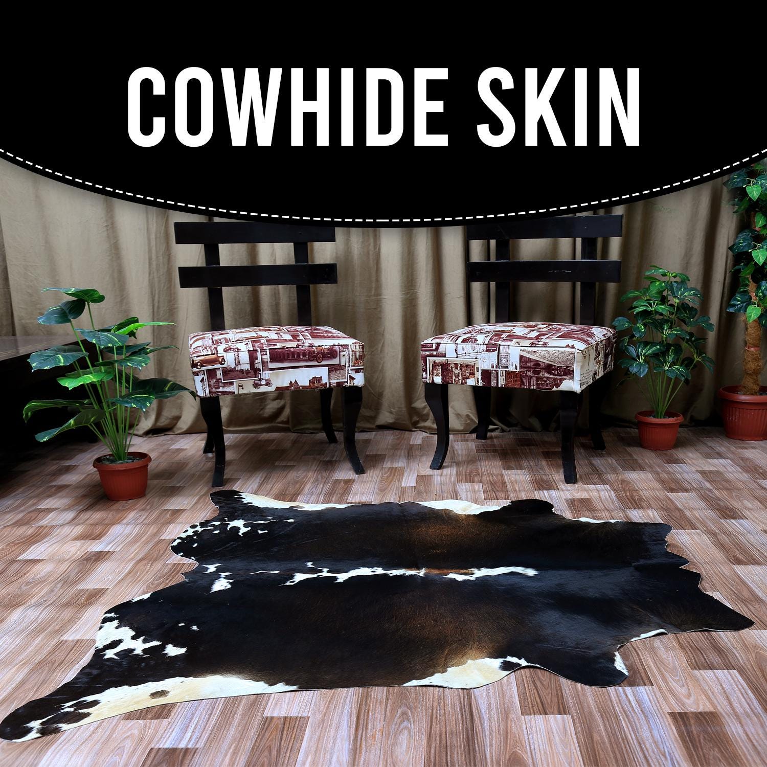 Luxurious Brown & White Cowhide Rug for Bedroom - Living Room - Hypoallergenic, Non-Slip, Non-Shedding - Large Size - Free Shipping in UK - Celestial Leather Limited