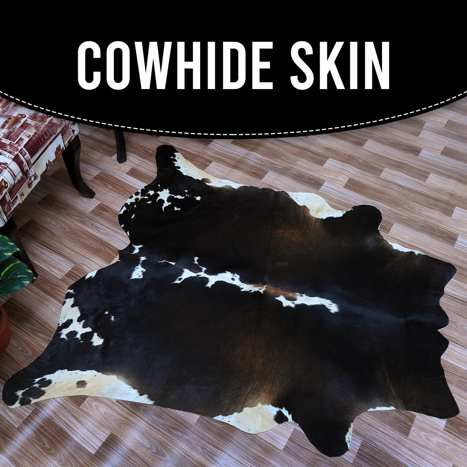 Luxurious Brown & White Cowhide Rug for Bedroom - Living Room - Hypoallergenic, Non-Slip, Non-Shedding - Large Size - Free Shipping in UK - Celestial Leather Limited
