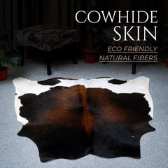Luxurious Natural Dark Brown & White Cowhide Rug for Chic Lounge Decor - Large Size, Hypoallergenic, Non-Slip Suede Back, Free Shipping in