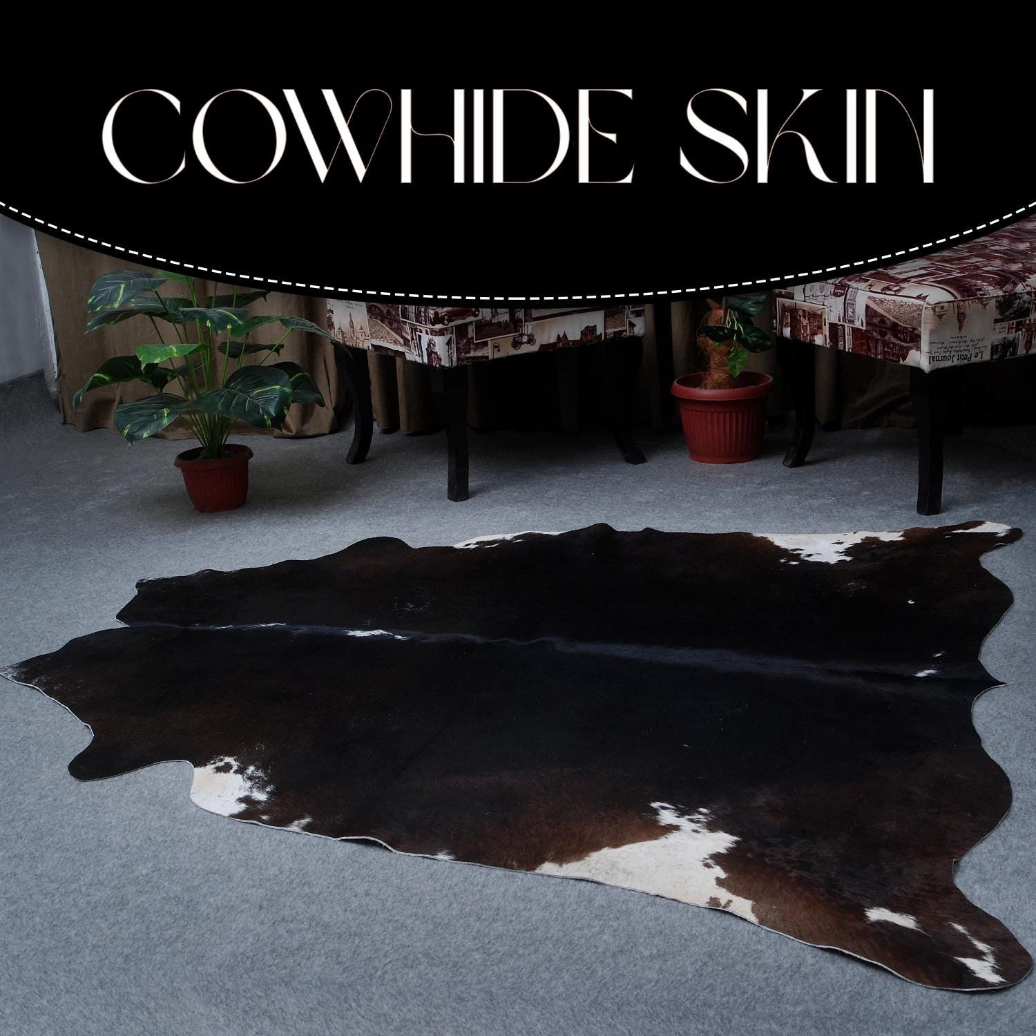 Luxurious Dark Brown & White Cowhide Rug, Hypoallergenic - Non-Slip - Handselected from Premium Hides, Stunning Centerpiece for Lounge - Celestial Leather Limited