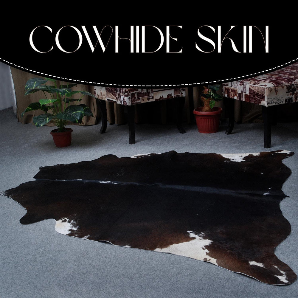 Luxurious Dark Brown & White Cowhide Rug, Hypoallergenic - Non-Slip - Handselected from Premium Hides, Stunning Centerpiece for Lounge - Celestial Leather Limited