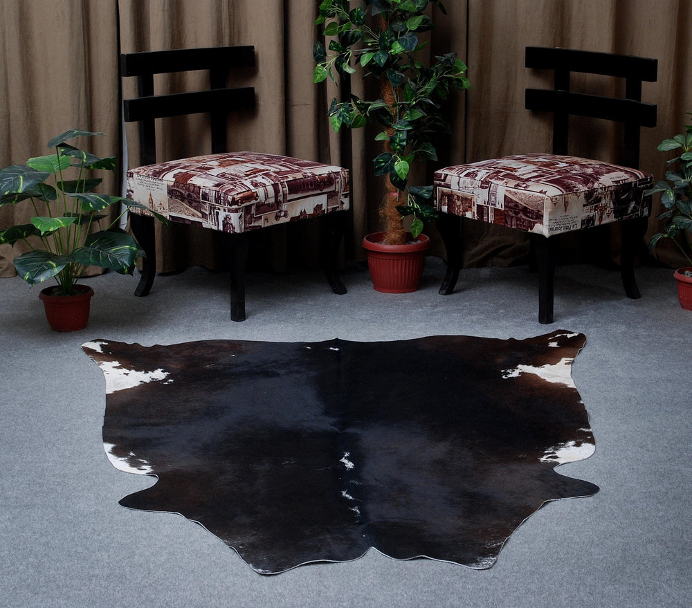 Luxurious Dark Brown & White Cowhide Rug, Hypoallergenic - Non-Slip - Handselected from Premium Hides, Stunning Centerpiece for Lounge - Celestial Leather Limited