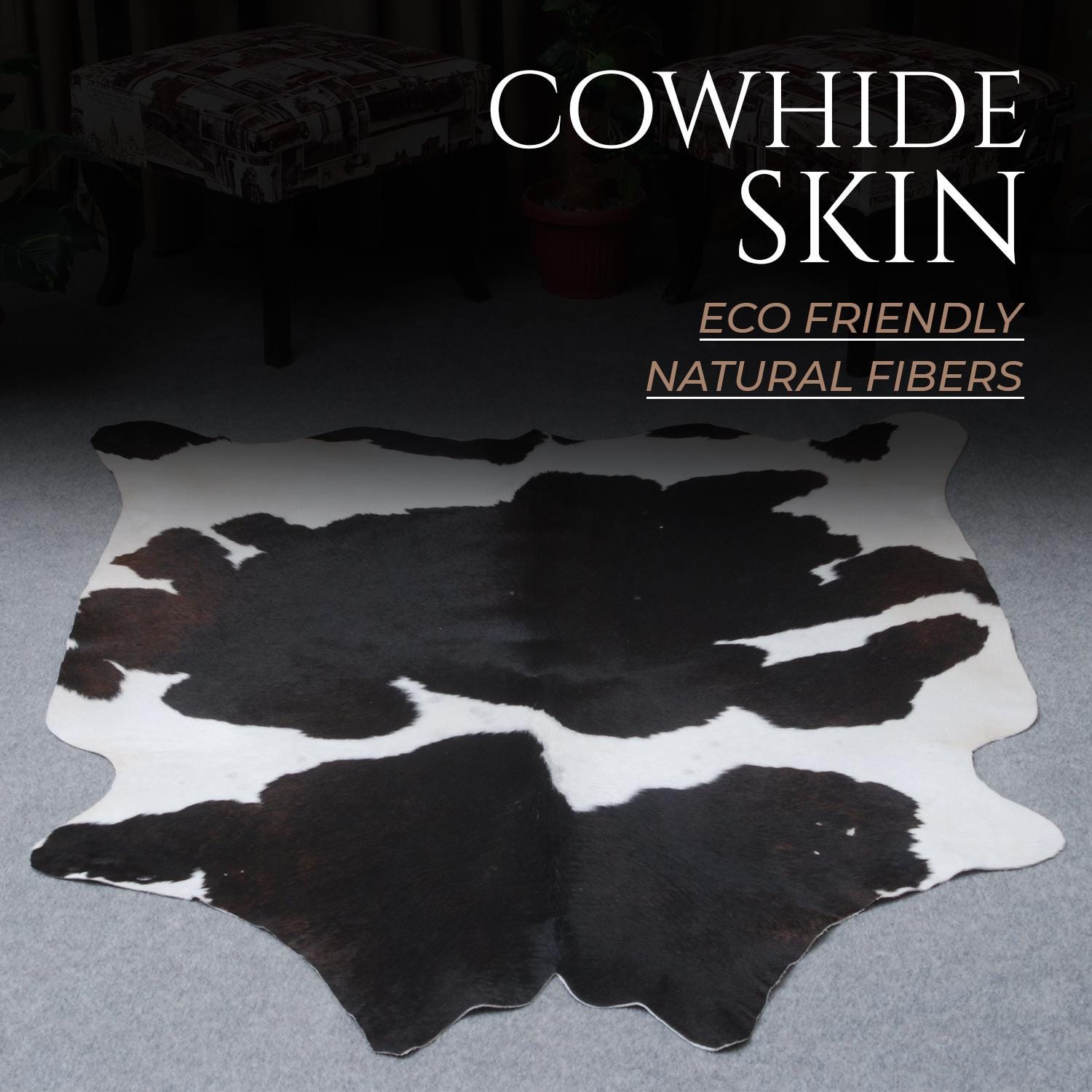 Luxurious Dark Brown & White Cowhide Rug for Lounge - Hypoallergenic, Non-Slip, Non-Shedding, Handselected Premium Hides - Large Size, Free - Celestial Leather Limited