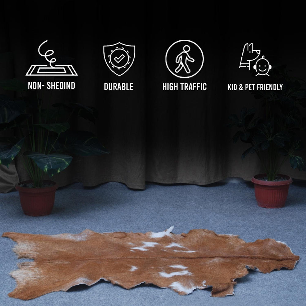 Luxurious Brown and Black Genuine Goat Hide Rug - Premium Hair-On Goat Skin Rug - Celestial Leather Limited