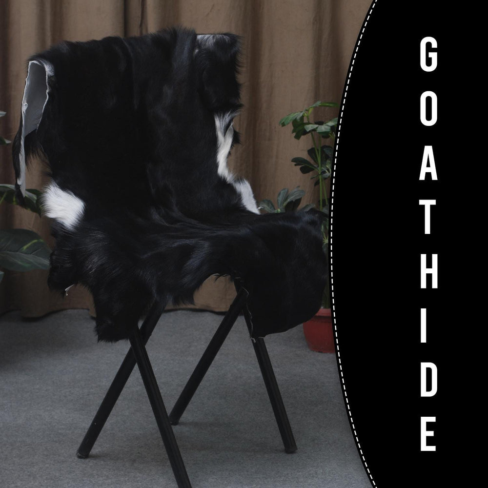 Modern Sophistication: Genuine Black & White Goat Skin Throw Rug - Hypoallergenic - Eco-Friendly - Unique Animal Skin Goathide - Non-Slip - Celestial Leather Limited