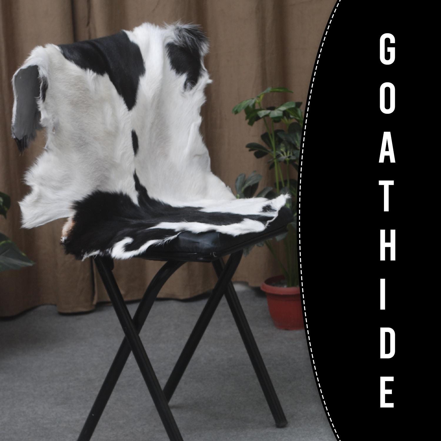 Luxurious Genuine Black & White Goat Skin Rug | Modern Home Decor | Hypoallergenic - Non-Shedding | Sustainable - Eco-Friendly