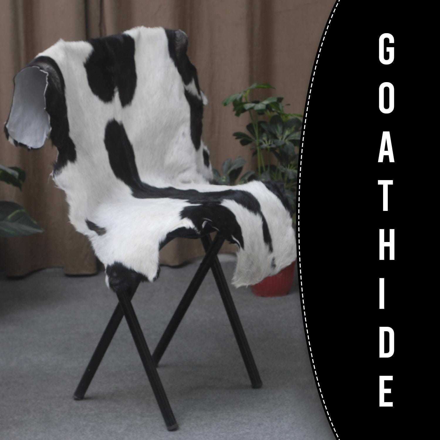 Sophisticated Black & White Goat Skin Rug - Modern Decor Accent for Home - Natural, Soft, and Unique Animal Skin Throw Rug - Celestial Leather Limited