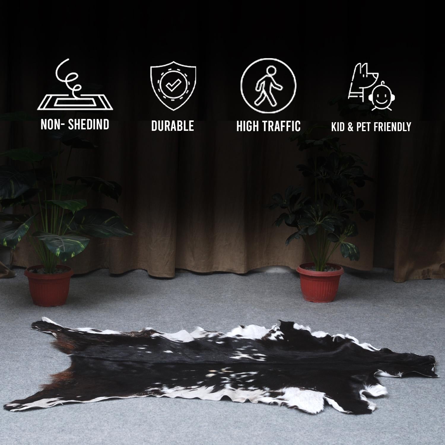 Striking Black & White Goat Skin Rug - Soft, Hypoallergenic, - Stylish Home Décor Accent - Celestial Leather Limited