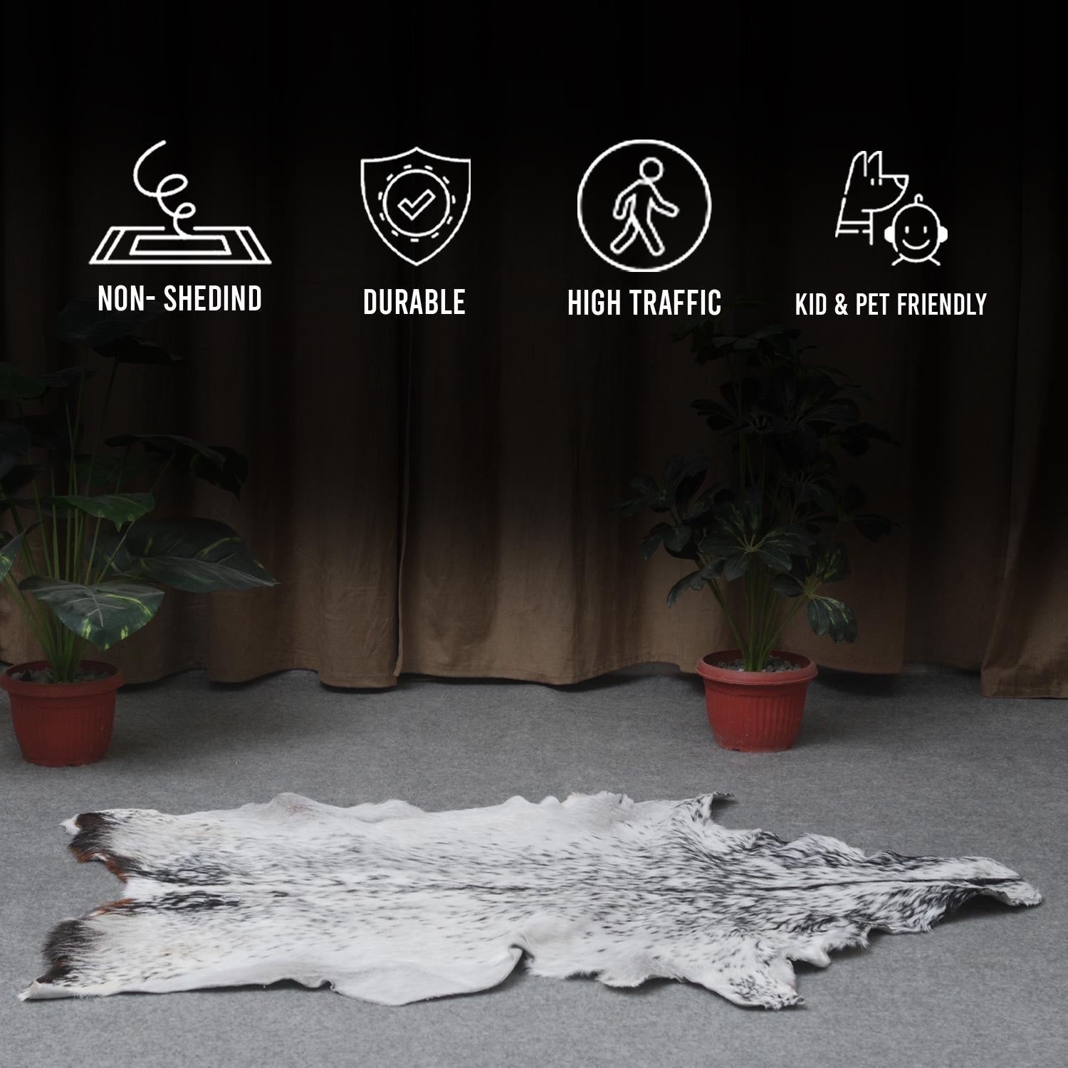 Stylish Black & White Goat Skin Rug - Modern Décor Floor Accent - Hypoallergenic - Eco-Friendly - Unique Statement Piece