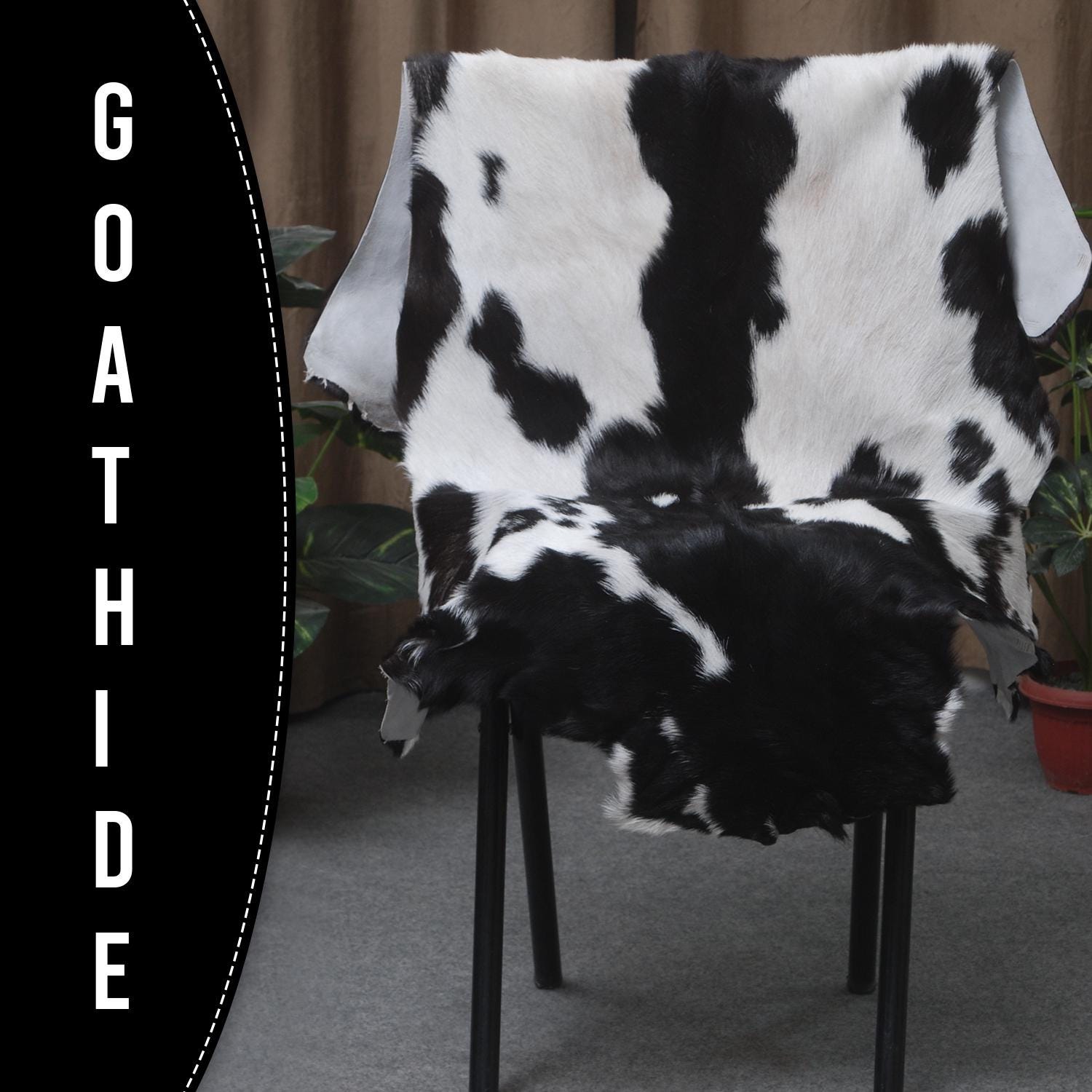 Luxury Black & White Natural Goatskin Rug - Modern Sophistication for Home Decor - Celestial Leather Limited