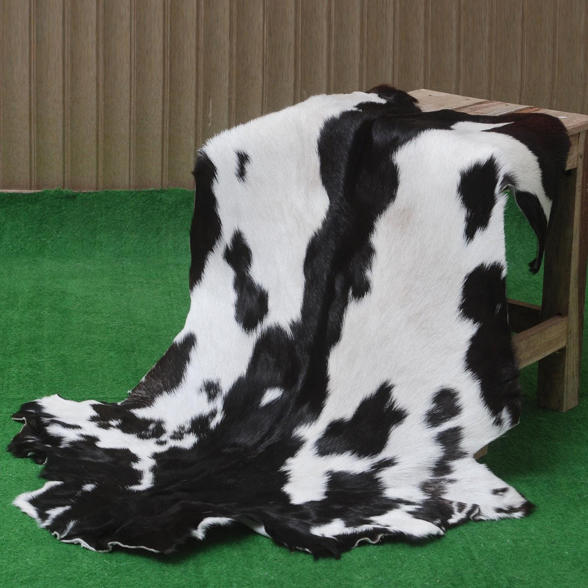 Luxury Black & White Natural Goatskin Rug - Modern Sophistication for Home Decor - Celestial Leather Limited