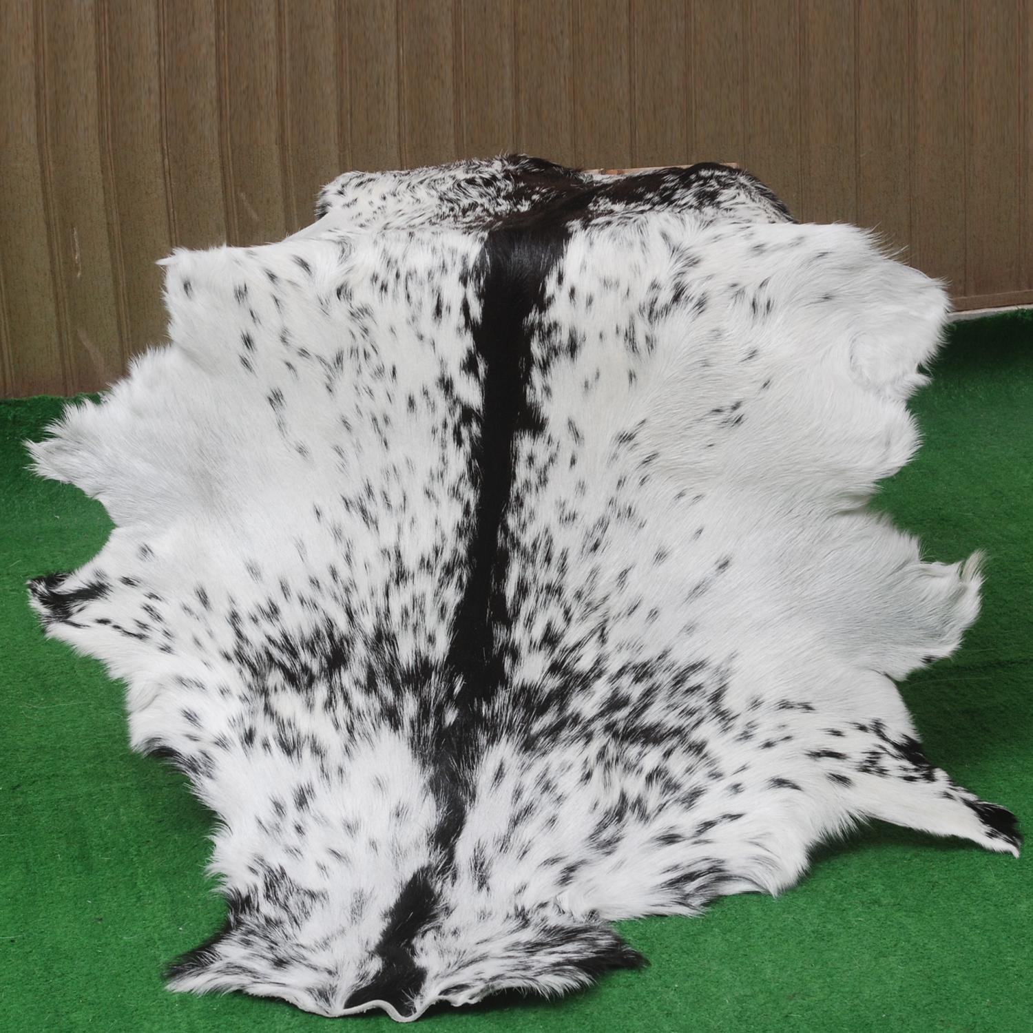 Luxury Black & White Genuine Leather Goat Skin Rug for Modern Sophistication - Style - Celestial Leather Limited