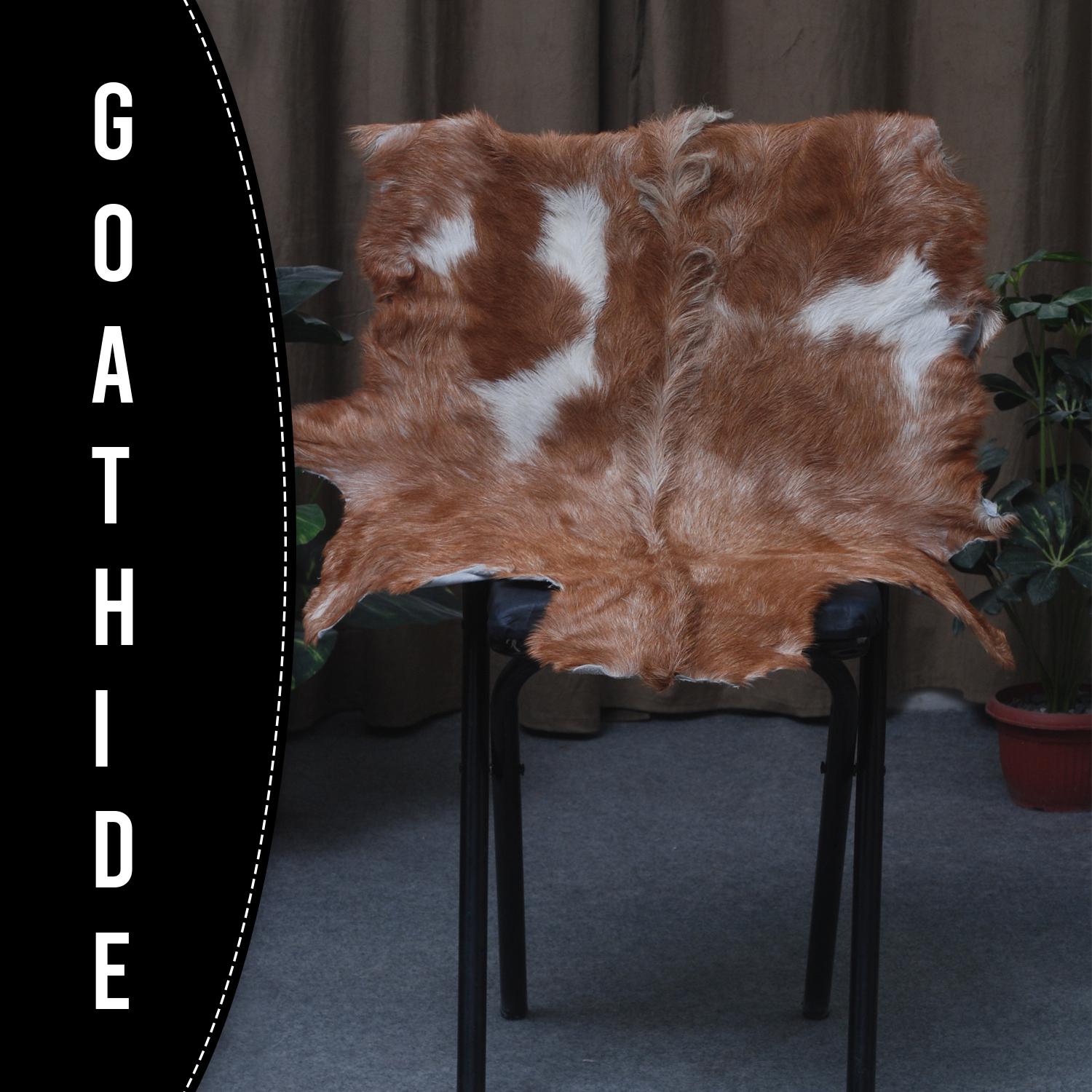 Luxurious Brown and White Natural Goat Skin Rug with Non-Slip Suede Back - Handcrafted Premium Hair-On Goat Hide Rug for Home Decor - Celestial Leather Limited