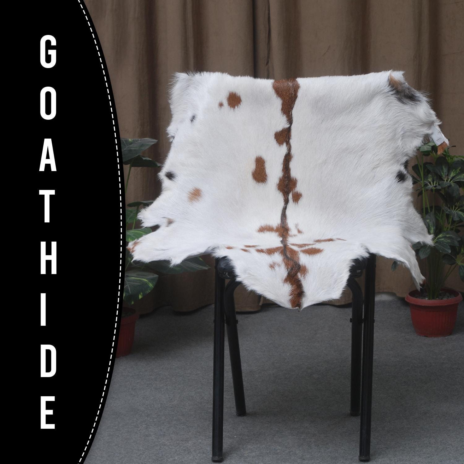 Luxurious Brown and White Goat Hide Rug - Premium Hair-On Goat Skin Rug - Natural, Sustainable, and Handcrafted Beauty