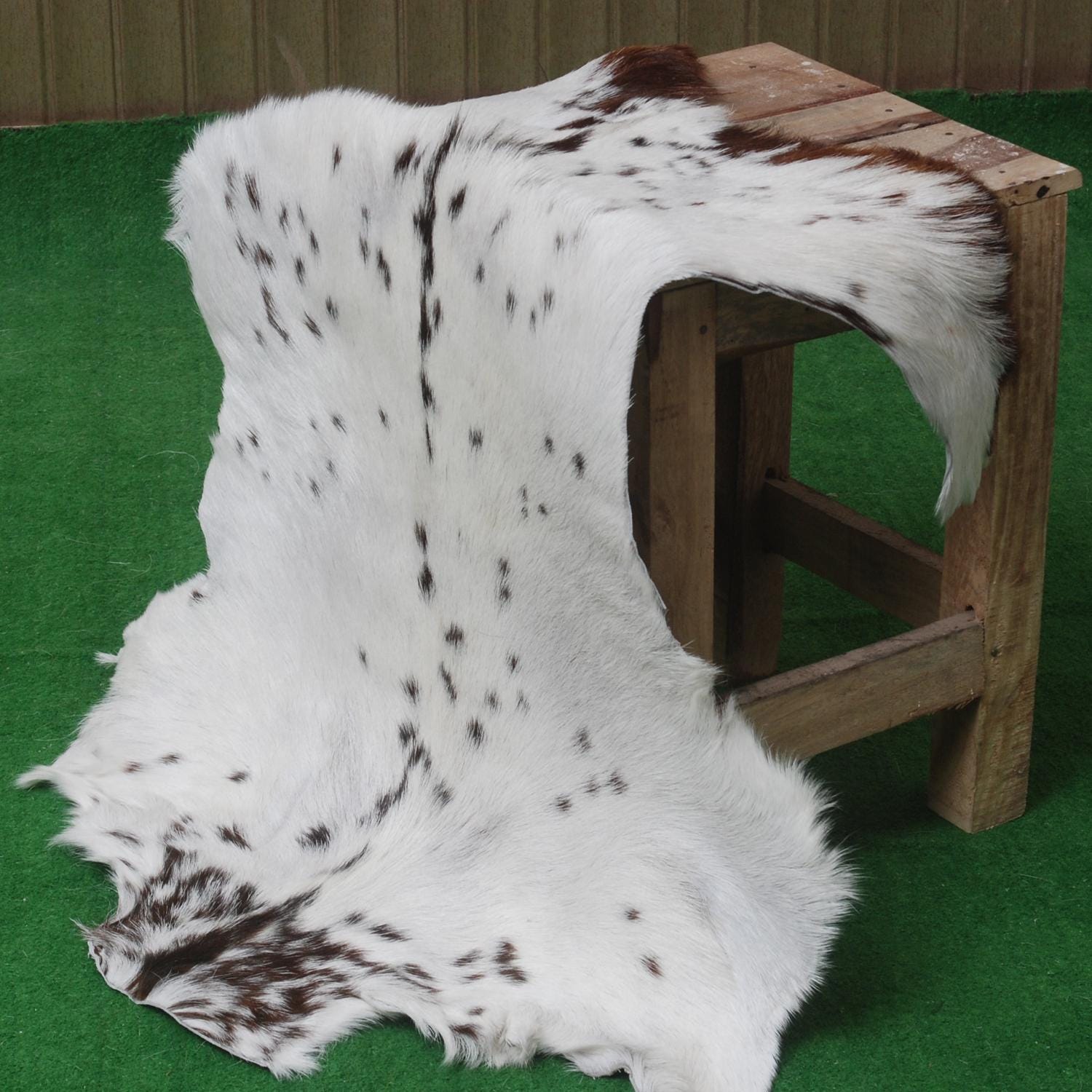 Luxury Brown & White Genuine Goat Hide Rug | Handcrafted Hair-On Goatskin | Eco-Friendly - Hypoallergenic | Premium Natural Goat Skin Rug