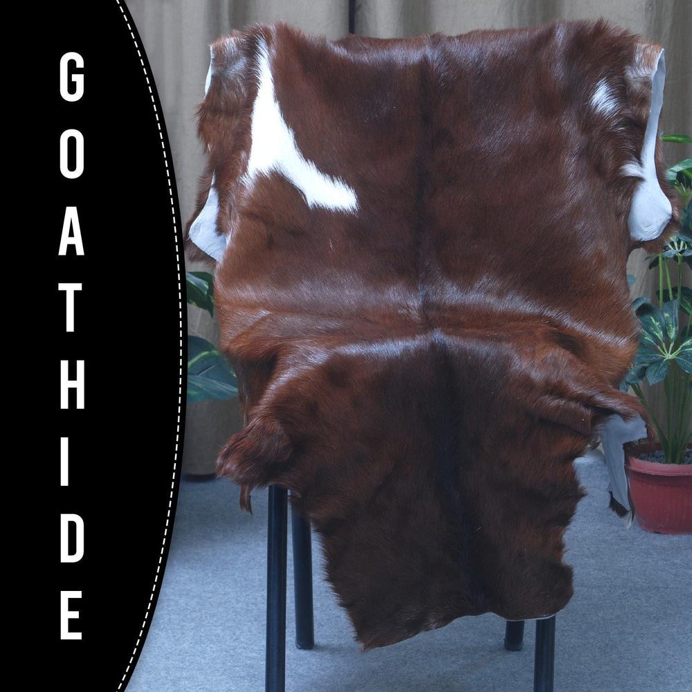 Luxurious Brown and White Goat Hide Rug - Premium Handcrafted Hair-On Goatskin Rug for Elegant Home Decor - Celestial Leather Limited